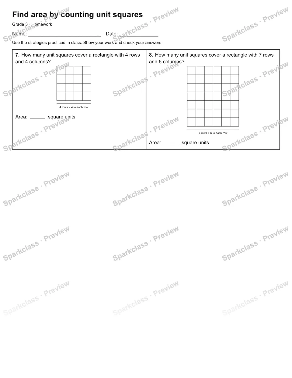 Find area by counting unit squares — Homework — page 2