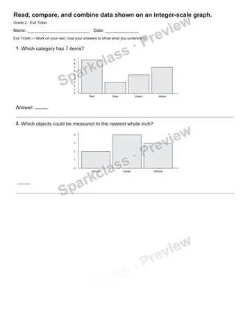 Read, compare, and combine data shown on an integer-scale graph. — Exit Ticket — Grade 2 worksheet preview