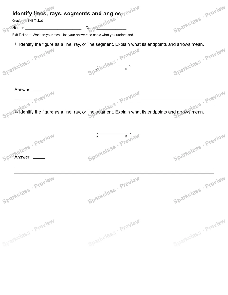 Identify lines, rays, segments and angles — Exit Ticket — page 2