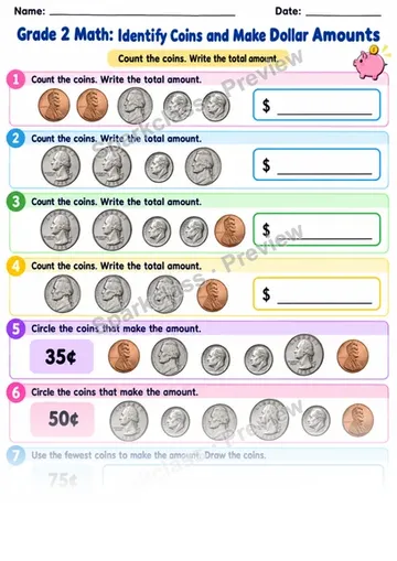 2.MD.C.8 · Money Warmup — Grade 2 worksheet preview