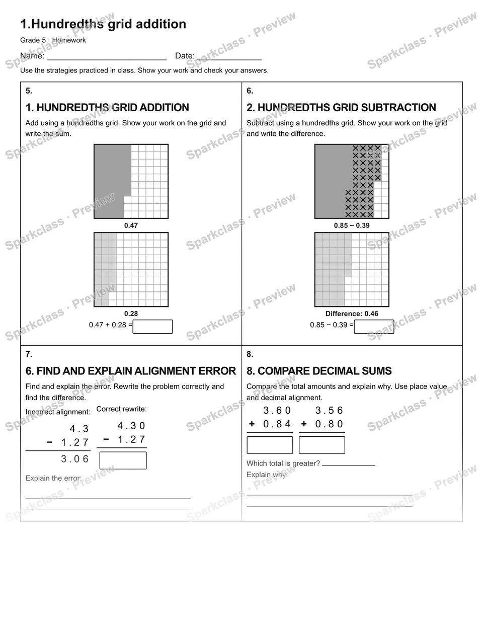 1.Hundredths grid addition — Homework — page 2