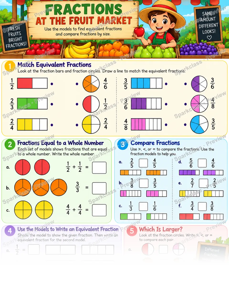 Fraction Market · Equivalent and Compare — page 1