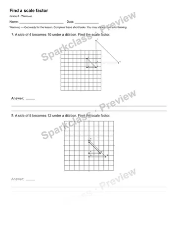 Find a scale factor — Warm-up — Grade 8 worksheet preview