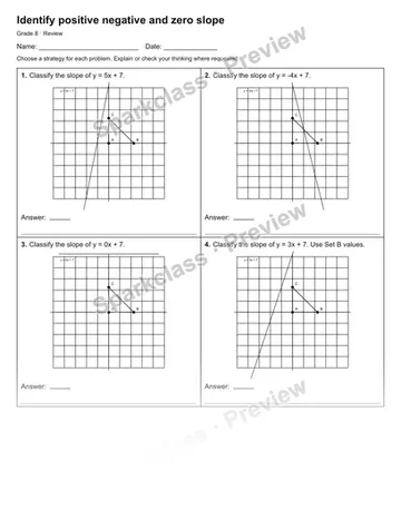 Identify positive negative and zero slope — Review — Grade 8 worksheet preview