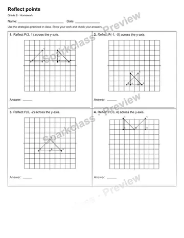 Reflect points — Homework — Grade 8 worksheet preview