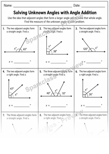 7 Unknown Angles Variant 2 — Grade 4 worksheet preview