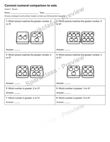 Connect numeral comparison to sets — Review — Kindergarten worksheet preview