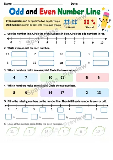 2.OA.C.3 · Odd Even Number Line — Grade 2 worksheet preview