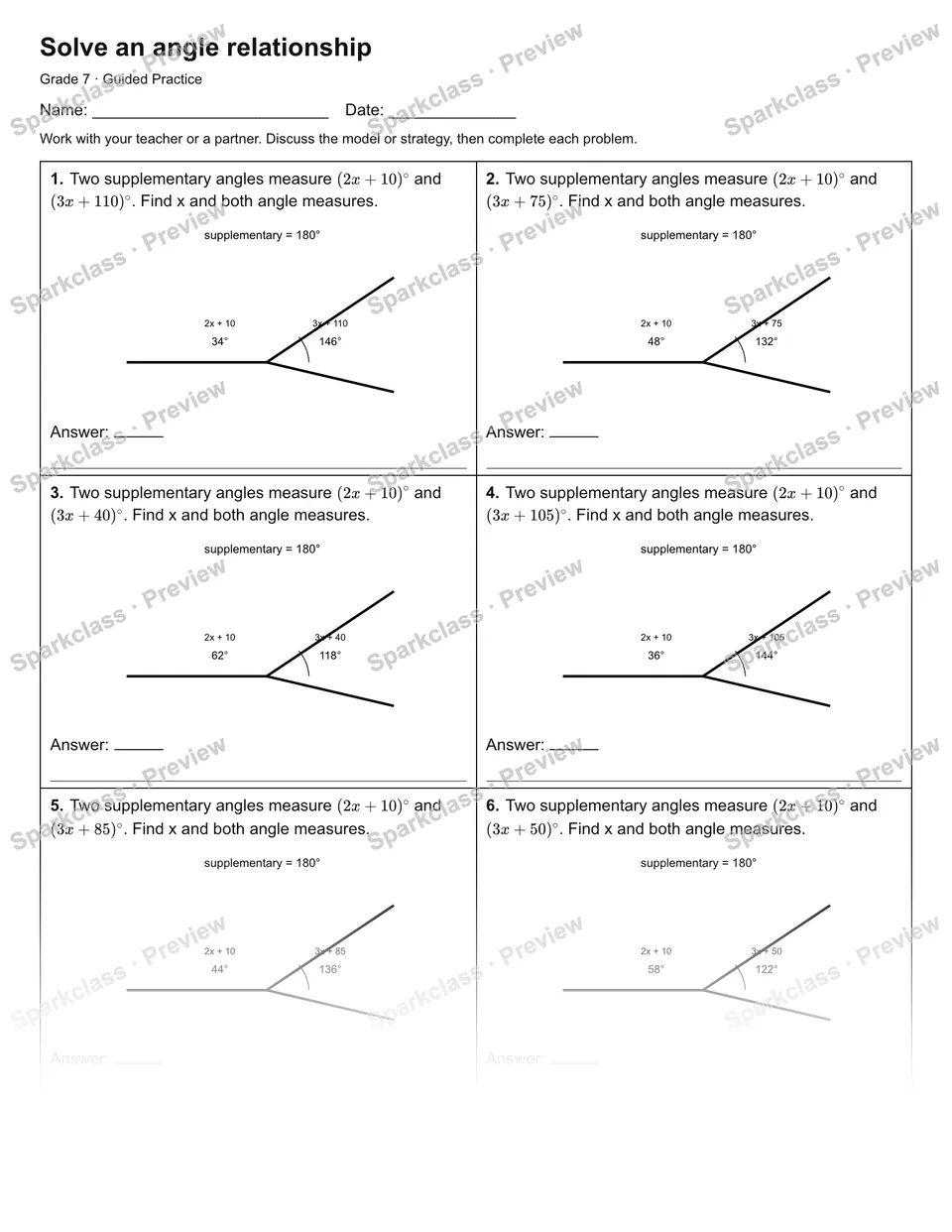 Solve an angle relationship — Guided Practice — page 1