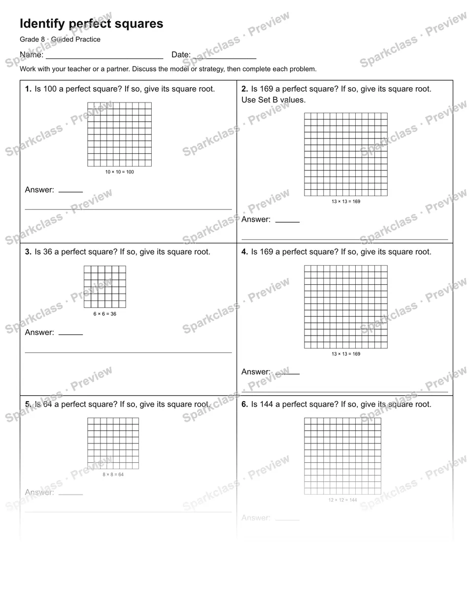 Identify perfect squares — Guided Practice — page 1