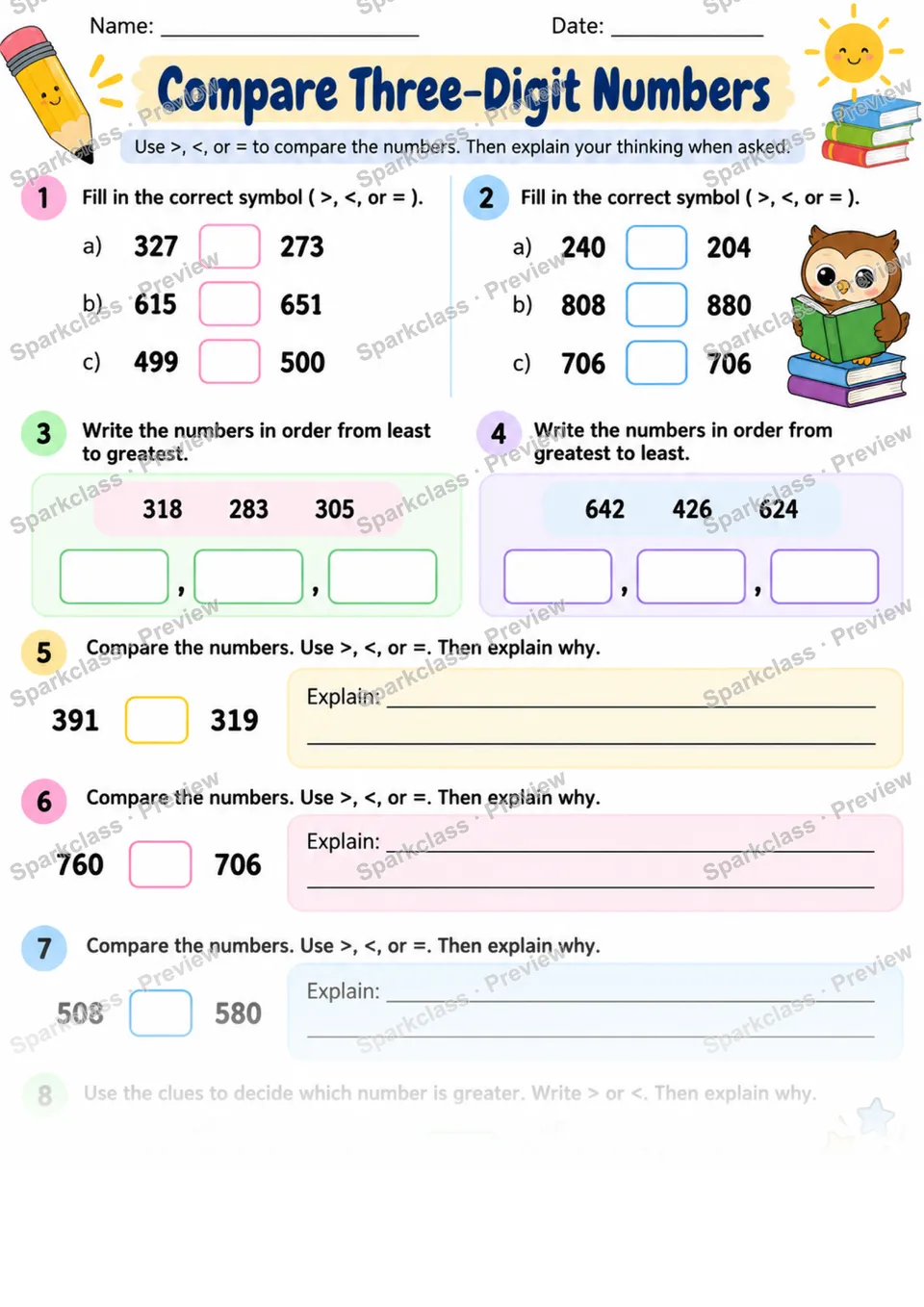 2.NBT.A.4 · Compare Three Digit — page 1