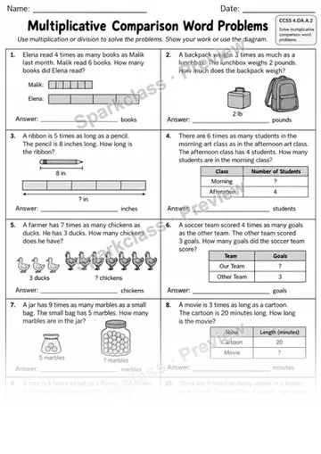 4.OA.A.2 · 2 Multiplicative Comparison Variant 01 — Grade 4 worksheet preview