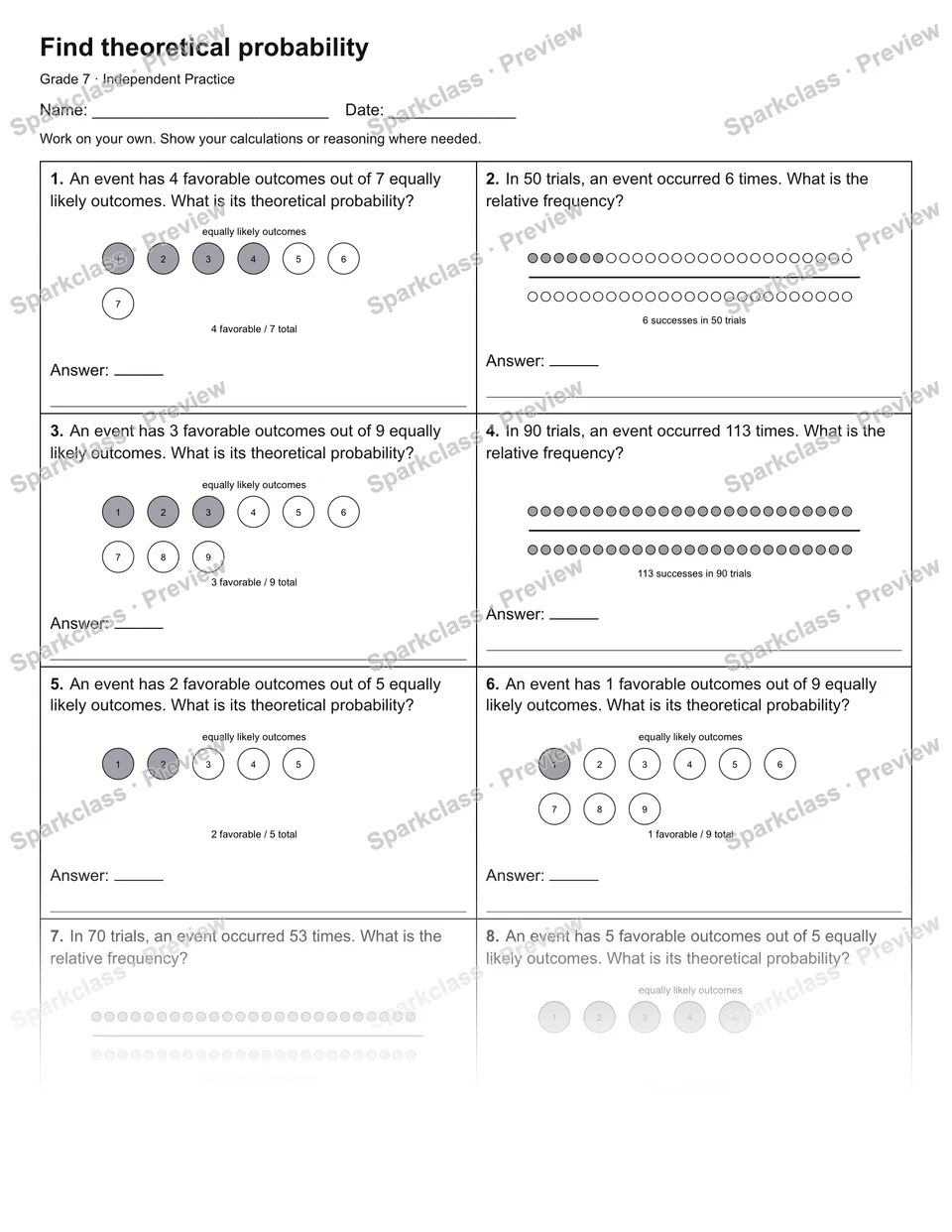 Find theoretical probability — Independent Practice — page 1