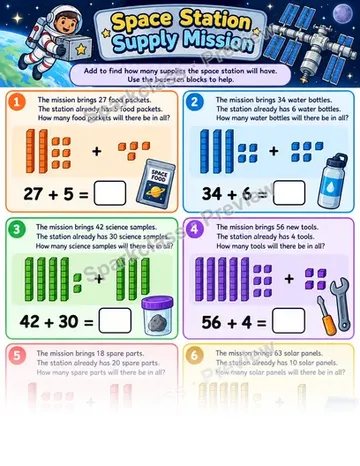 Space Station Addition Stories — Grade 1 worksheet preview