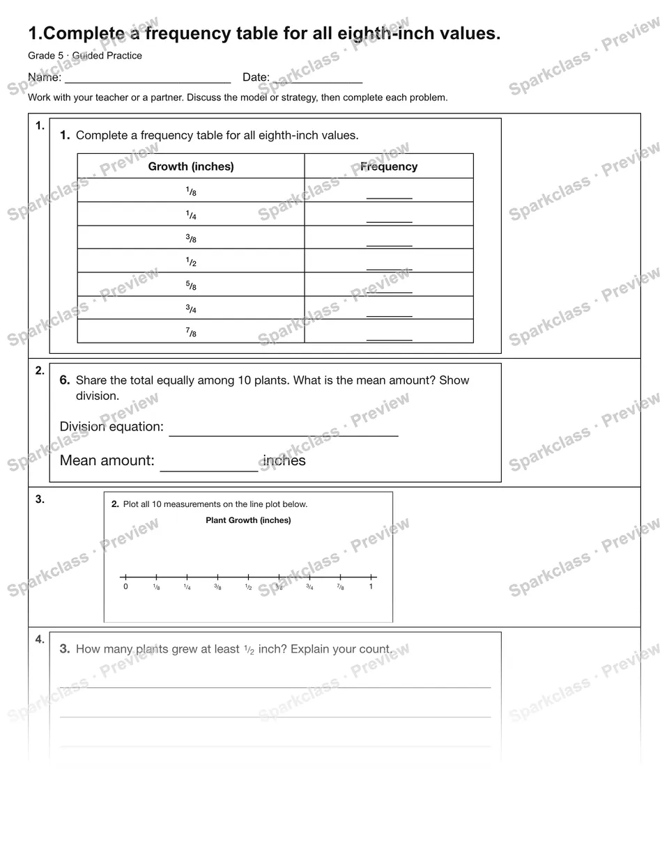 1.Complete a frequency table for all eighth-inch values. — Guided Practice — page 1