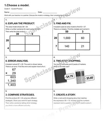1.Choose a model. — Guided Practice — Grade 5 worksheet preview