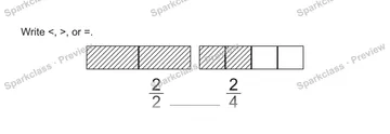 Write <, >, or =. 2/2 2/4 — Grade 5 problem preview