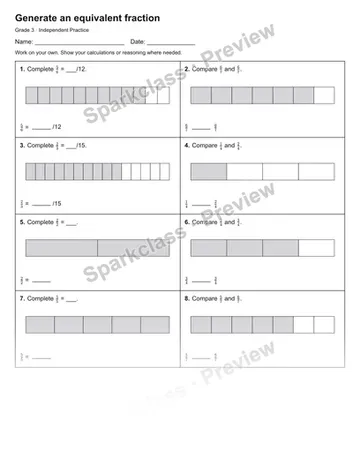 Generate an equivalent fraction — Independent Practice — Grade 3 worksheet preview