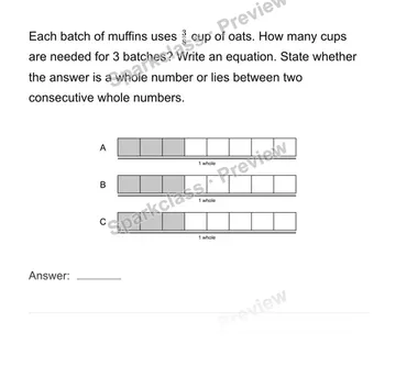 Solve fraction multiplication stories — Grade 4 problem preview