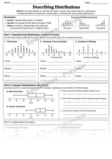 2 Describe Distributions — Grade 6 worksheet preview