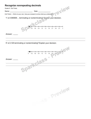 Recognize nonrepeating decimals — Exit Ticket — Grade 8 worksheet preview