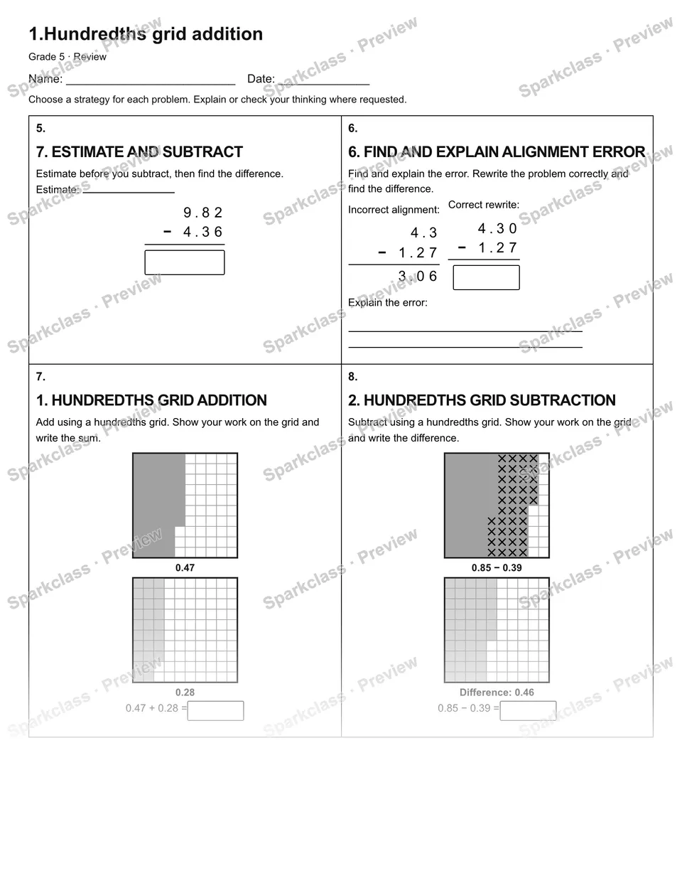 1.Hundredths grid addition — Review — page 2