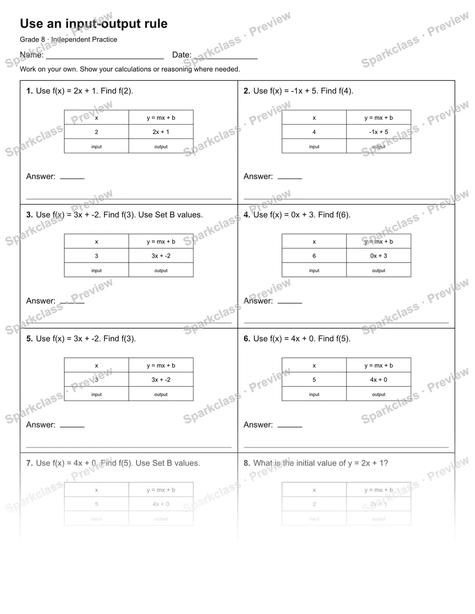 Use an input-output rule — Independent Practice — page 1