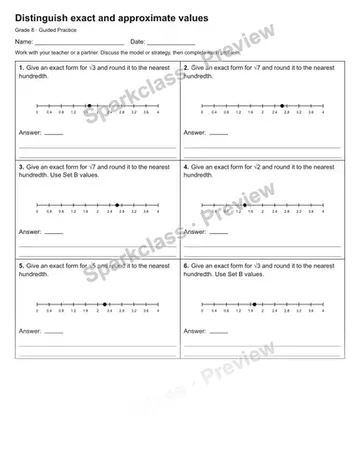 Distinguish exact and approximate values — Guided Practice — Grade 8 worksheet preview