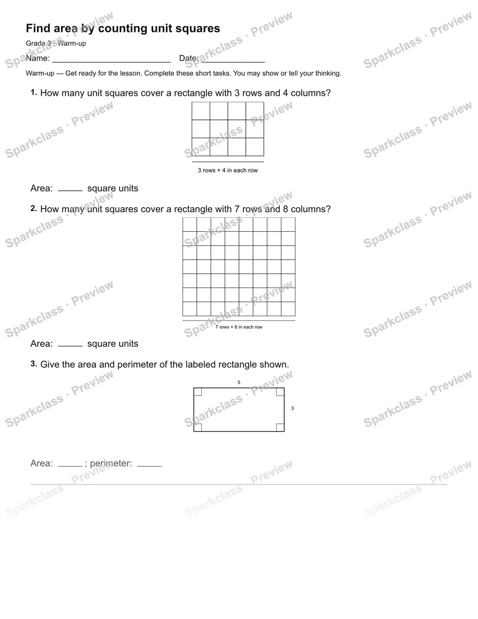 Find area by counting unit squares — Warm-up — page 2