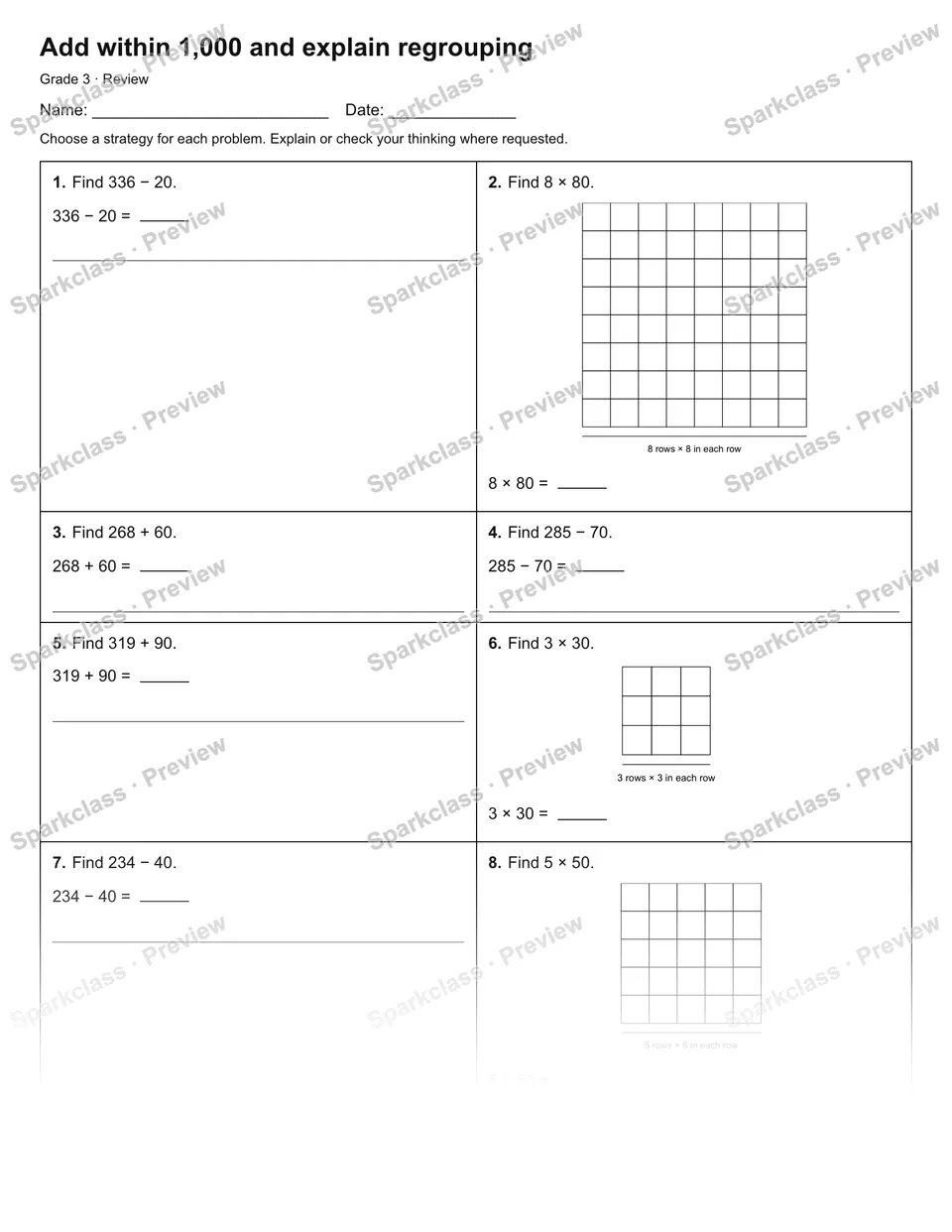 Add within 1,000 and explain regrouping — Review — page 1