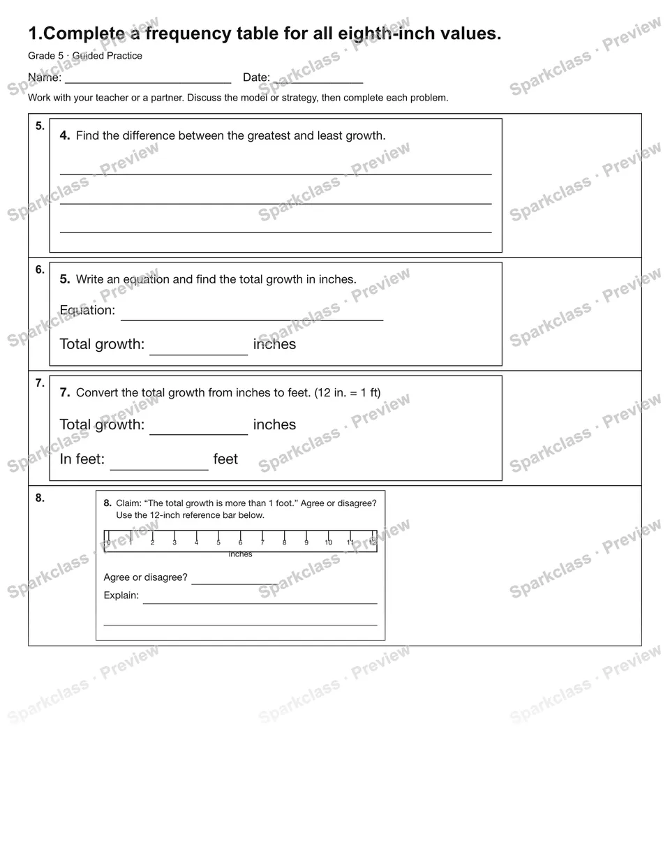 1.Complete a frequency table for all eighth-inch values. — Guided Practice — page 2