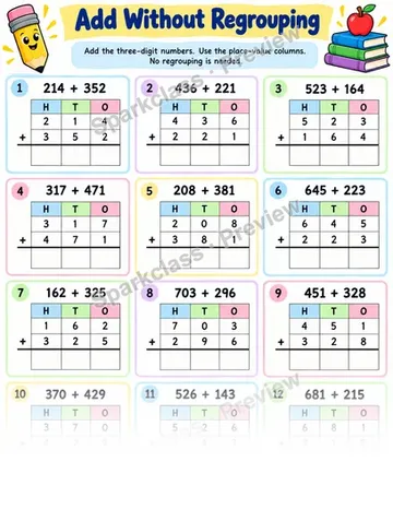 Add Without Regrouping — Grade 3 worksheet preview