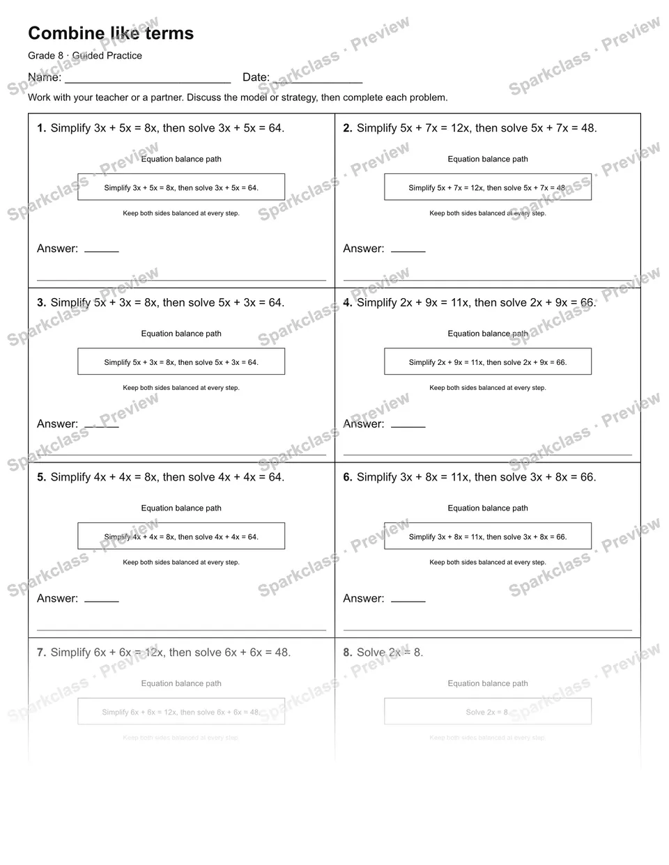 Combine like terms — Guided Practice — page 1