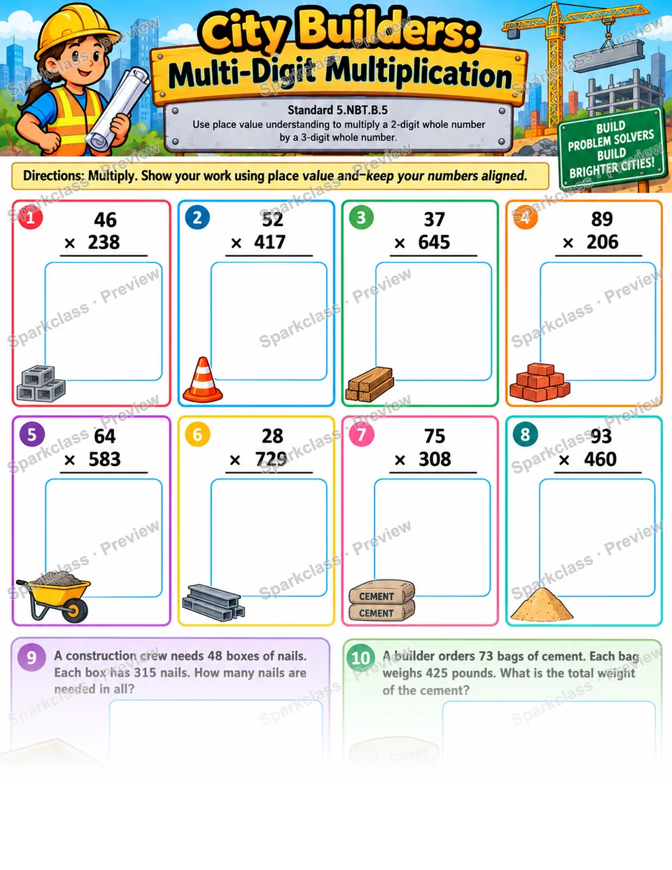 Multiply Multi-Digit Whole Numbers — page 1