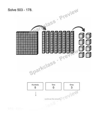 Cross zero regrouping — Grade 2 problem preview
