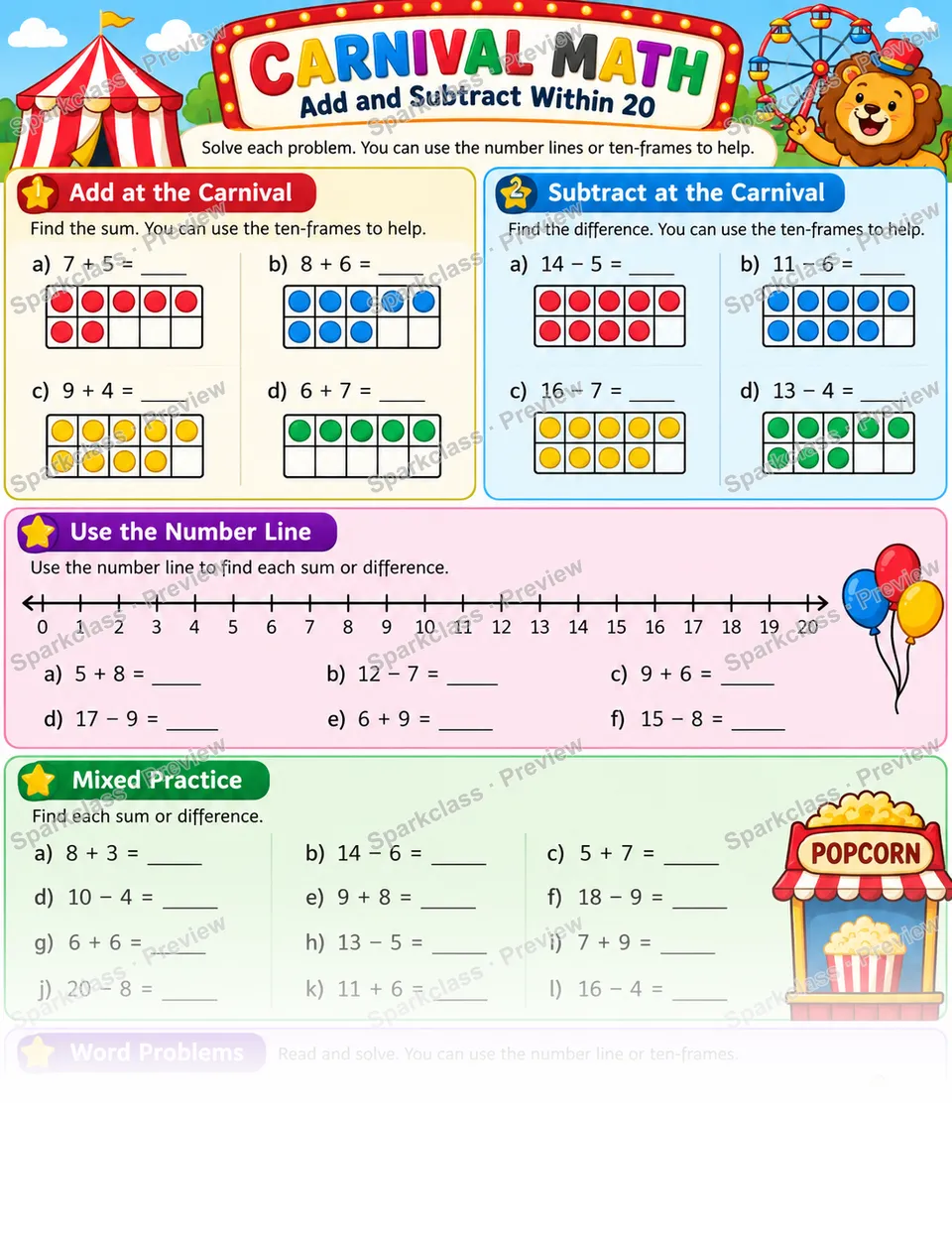 Mixed Add Subtract Within Twenty — page 1