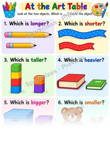 Basic Compare Attributes · Art Table — Kindergarten worksheet preview