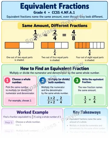 Knowledge Guide · Equivalent Fractions — Grade 4 worksheet preview