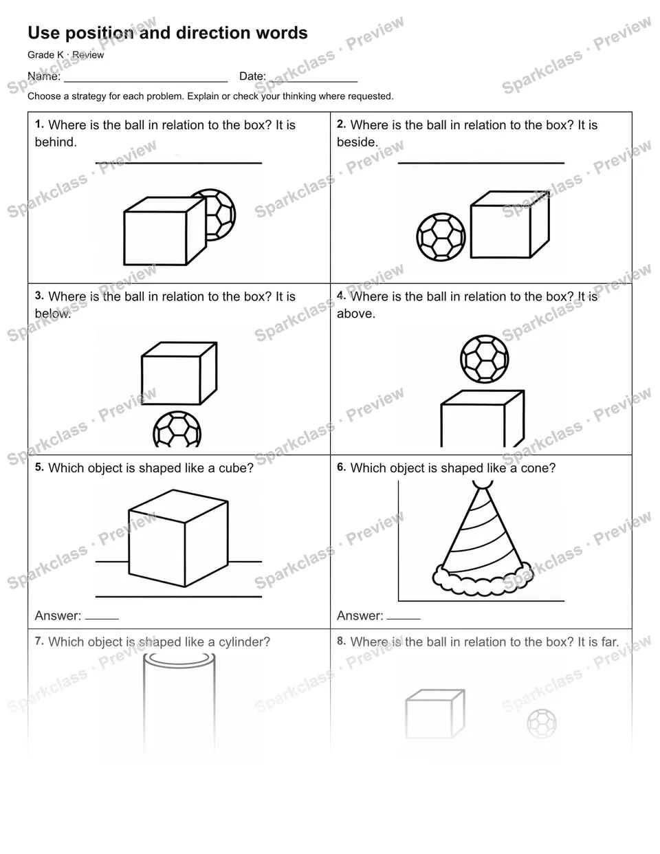 Use position and direction words — Review — page 1