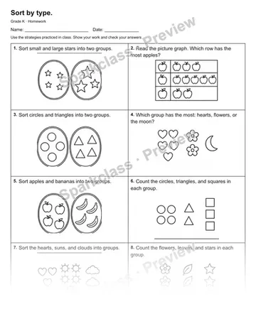 Sort by type. — Homework — Kindergarten worksheet preview