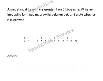 Represent constraints and inequality solution sets — Grade 6 problem preview