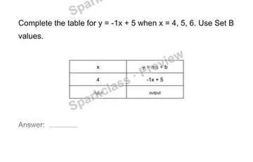 Complete a function table — Grade 8 problem preview