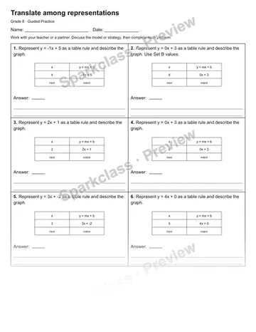 Translate among representations — Guided Practice — Grade 8 worksheet preview