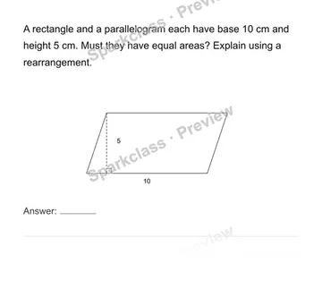 Find parallelogram area by rearranging — Grade 6 problem preview