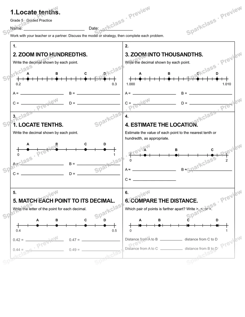 1.Locate tenths. — Guided Practice — page 1