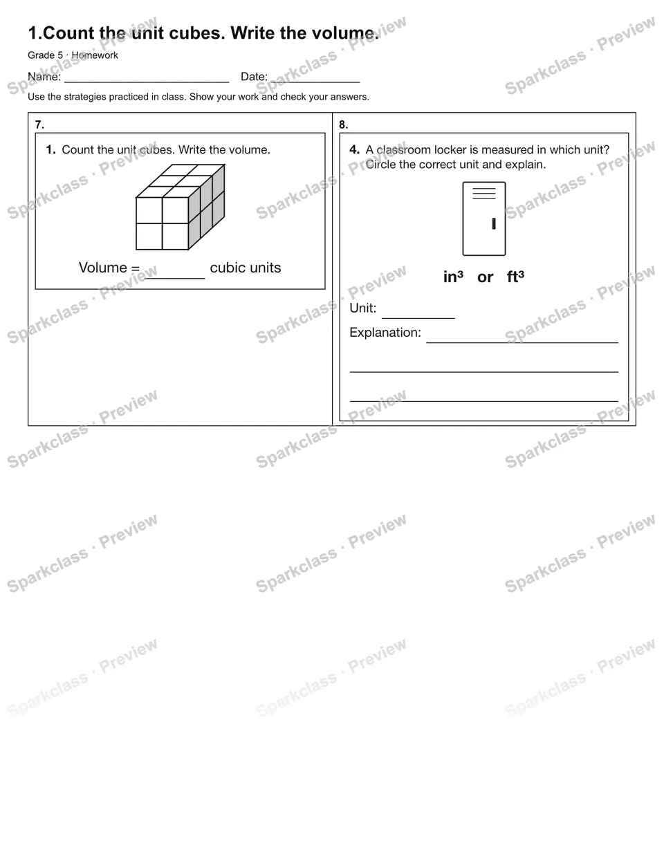 1.Count the unit cubes. Write the volume. — Homework — page 2