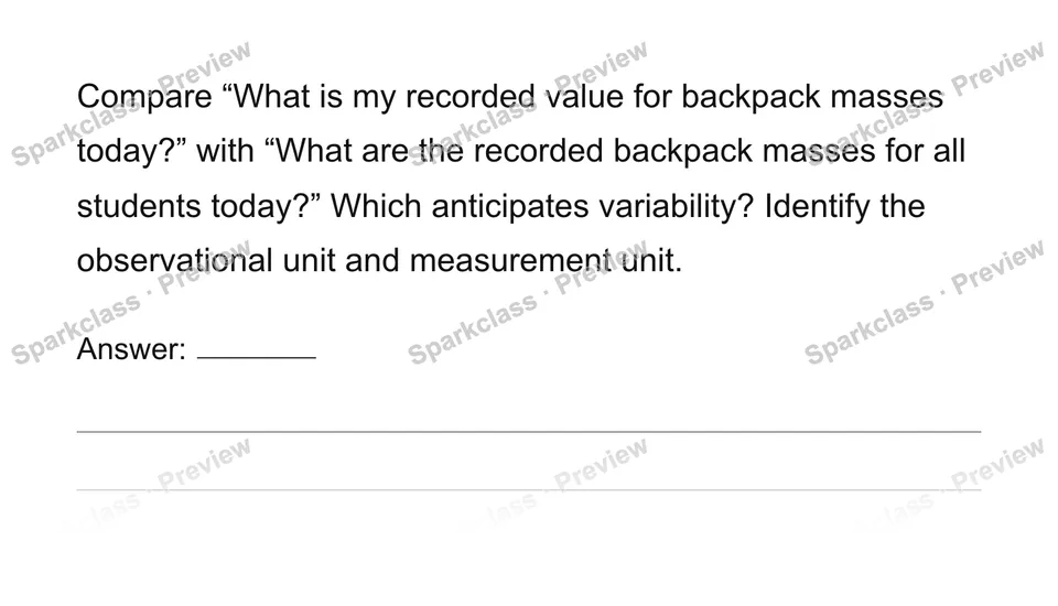 Recognize statistical questions, observations and units — page 1
