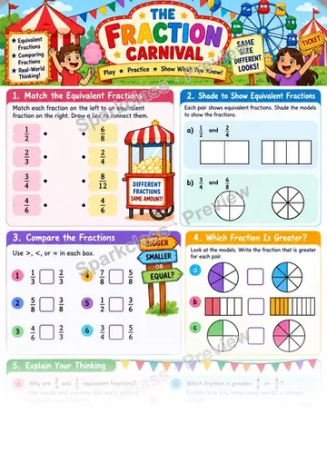 Fraction Carnival Review — Grade 4 worksheet preview