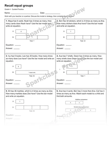 Recall equal groups — Guided Practice — Grade 4 worksheet preview