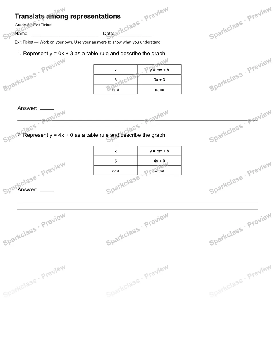 Translate among representations — Exit Ticket — page 2
